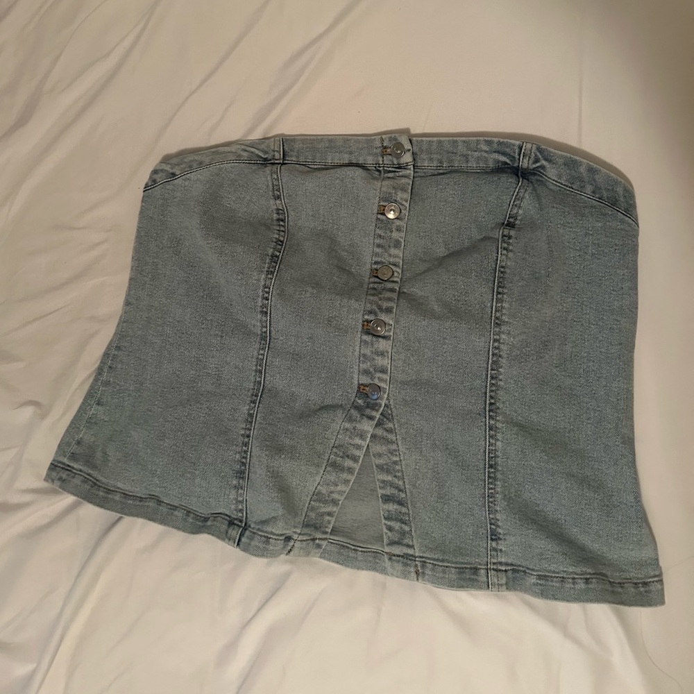 H&M Denim Strapless Button-Front Shirt